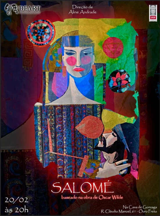Ilustração cheia de cores representando Salomé com a cabeça de João Batista