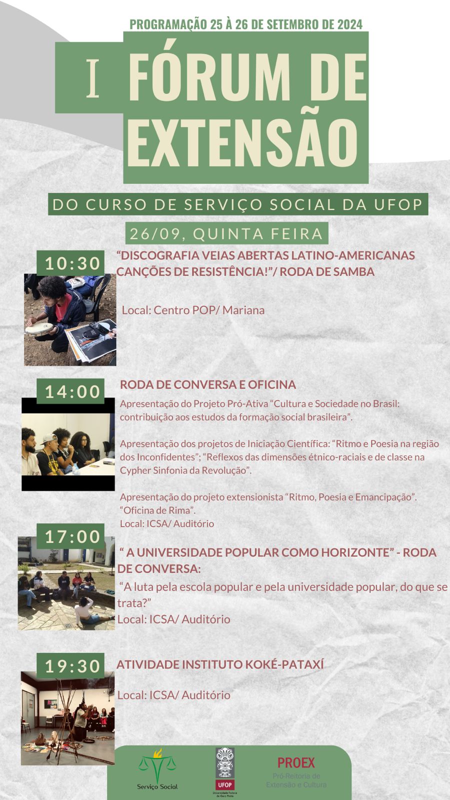 Programação I Fórum de Extensão do Curso de Serviço Social 