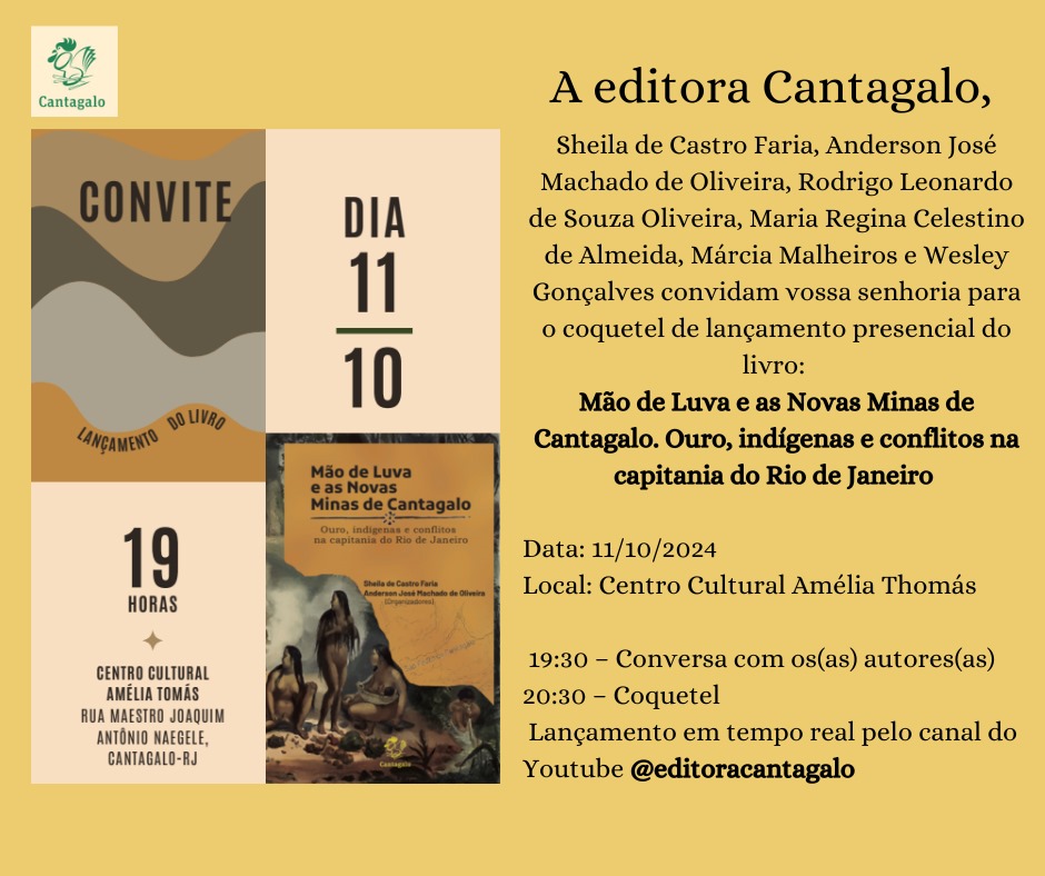 Arte de divulgação do lançamento do livro "Mão de Luva e as Novas Minas de Cantagalo"