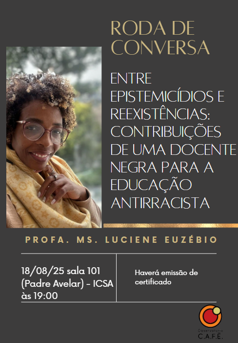 Banner do evento com uma mulher negra e detalhes sobre o evento