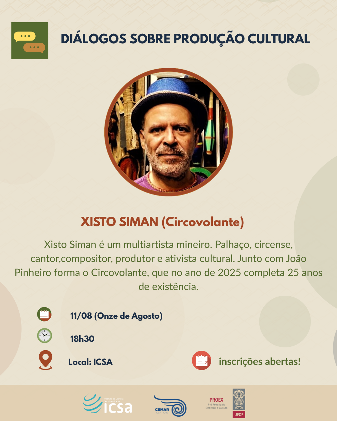 Banner de divulgação Diálogos sobre Produção Cultural.