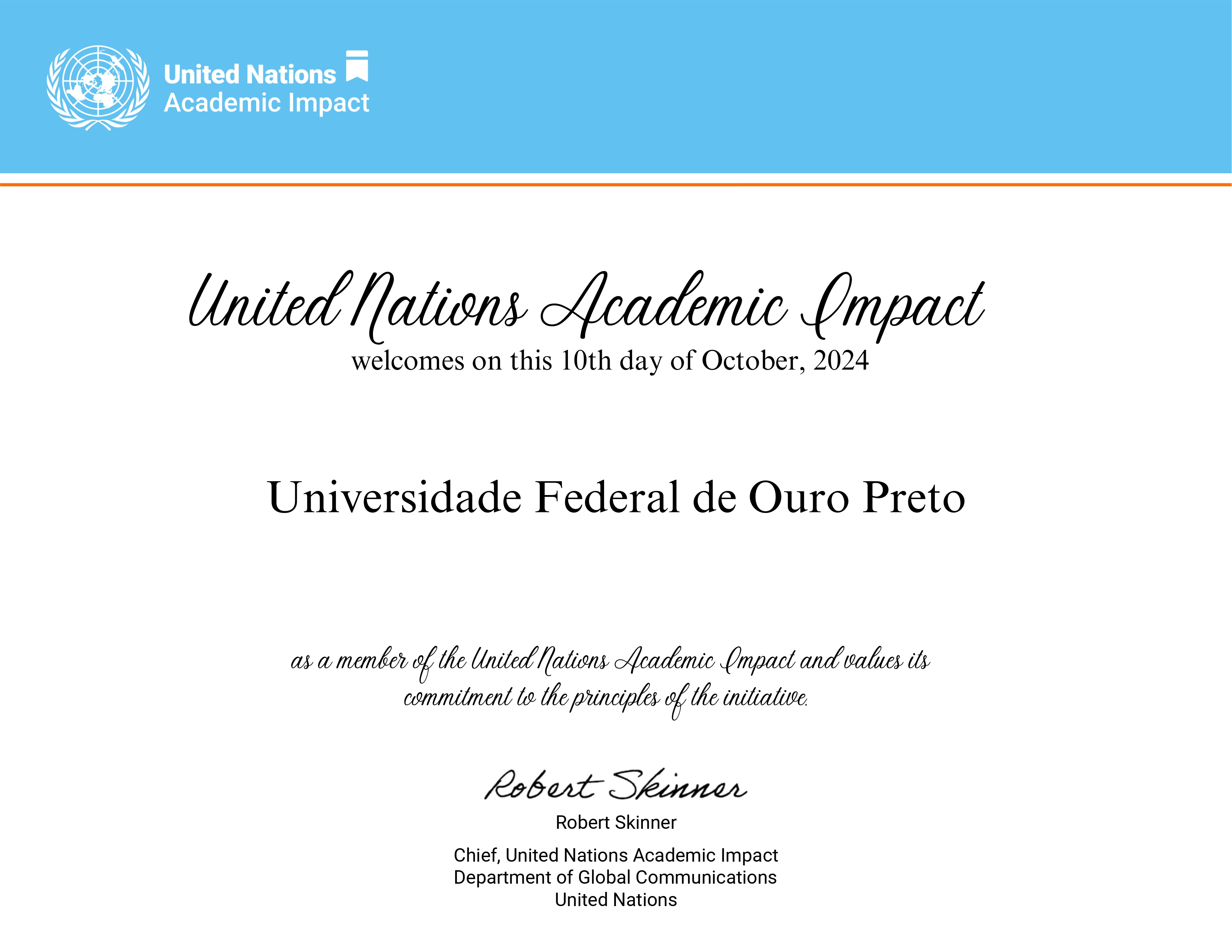 Certificado da UNAI recebido pela UFOP.