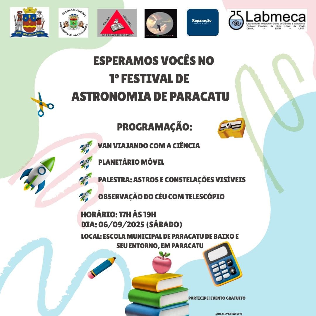 Programação Festival de Astronomia de Paracatu.