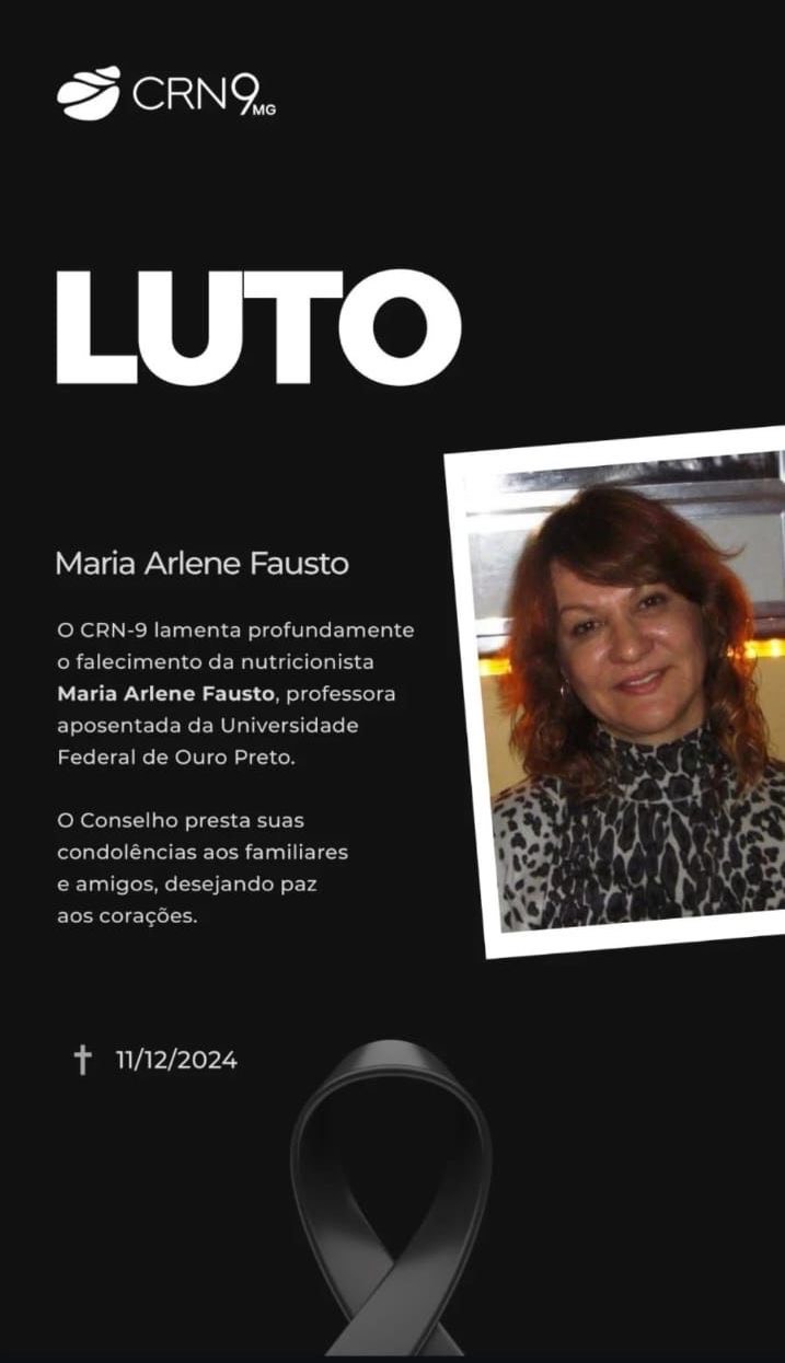 Anúncio de falecimento da professora Maria Arlene Fausto