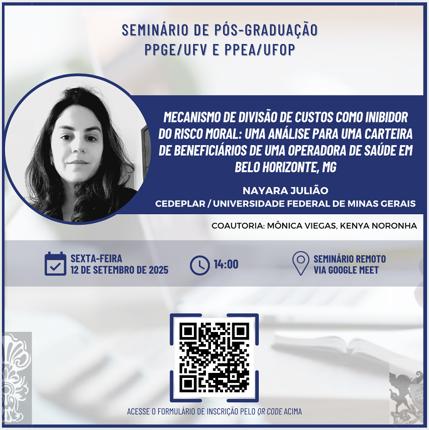 Banner de divulgação do seminário com a foto da palestrante e qr code para inscrição
