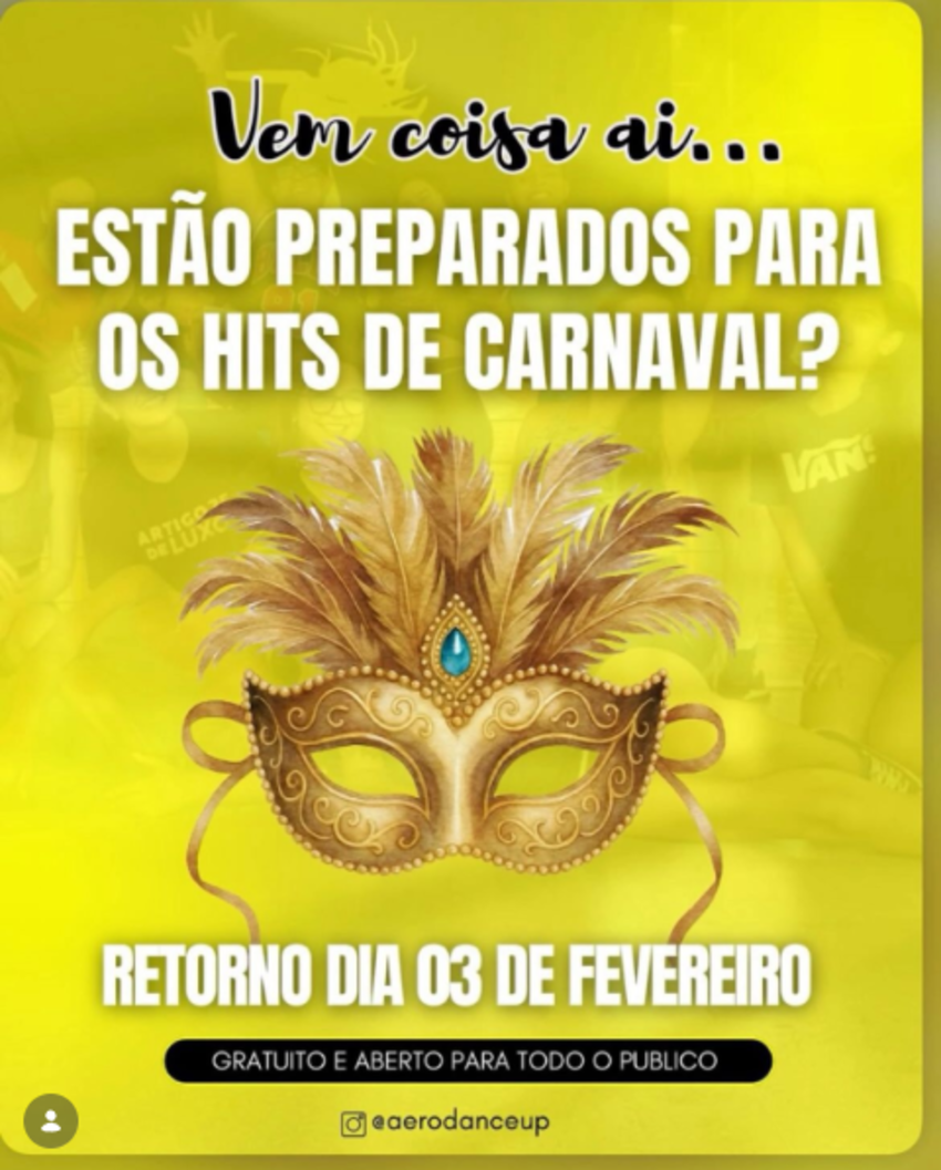 Banner anunciando aulão de carnaval promovido pelo projeto Aerodance