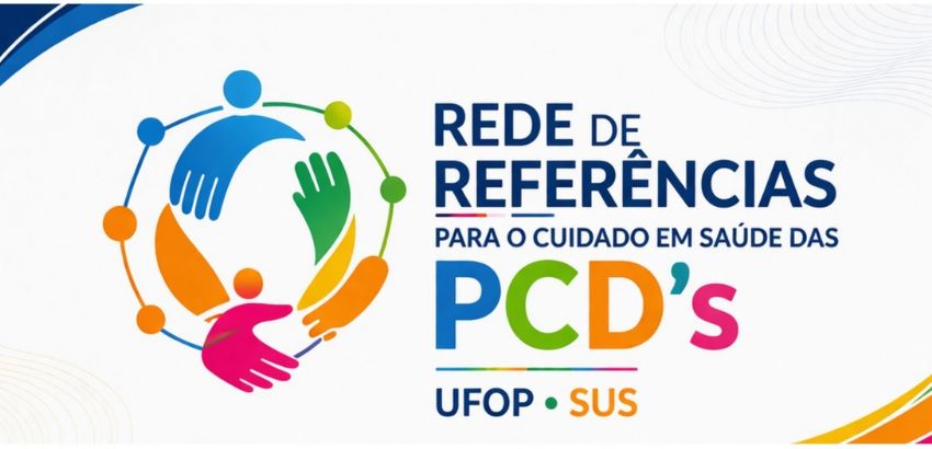 Cartaz informativo em fundo branco com detalhes coloridos. No topo, logótipos do Ministério dos Direitos Humanos e da Cidadania, do Governo Federal e da UFOP, seguidos do texto "REALIZAM: FORMAÇÃO DA REDE DE REFERÊNCIAS PARA O CUIDADO EM SAÚDE DAS PESSOAS