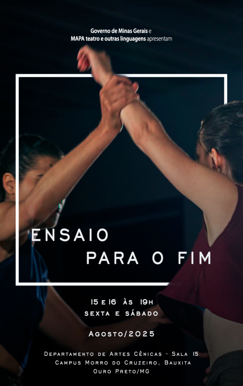 Imagem de fundo de duas mulheres em posição de luta. Na arte também contém o título do espetáculo, a data e o local do evento.  