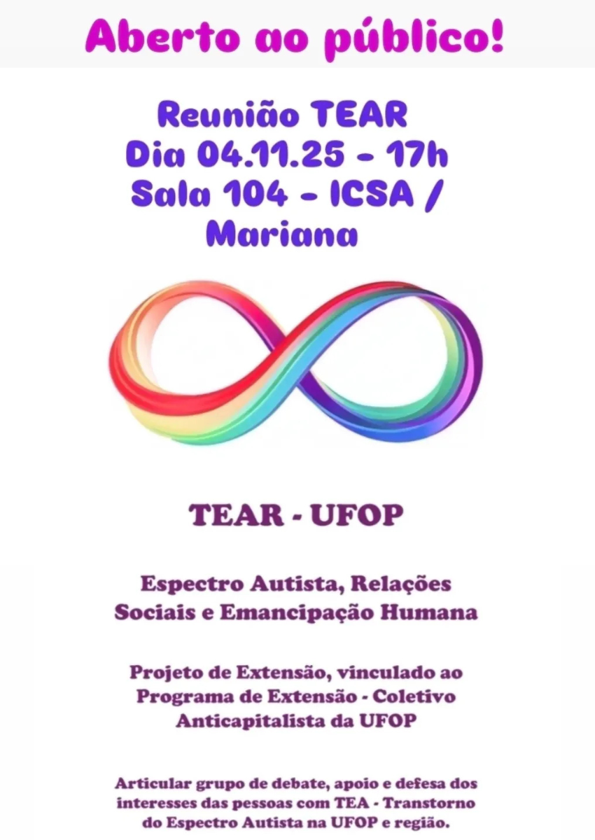 Imagem contendo o símbolo do TEA, juntamente com informações sobre o horário do encontro e o local. 