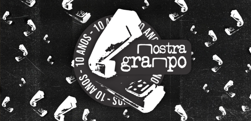 O cartaz na cores preto, branco e cinza da 11ª edição da Mostra Grampo, que celebra 10 anos.