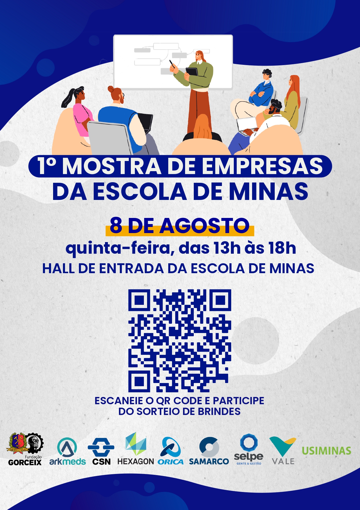 Banner de divulgação da 1ª Mostra de Empresas da Escola de Minas