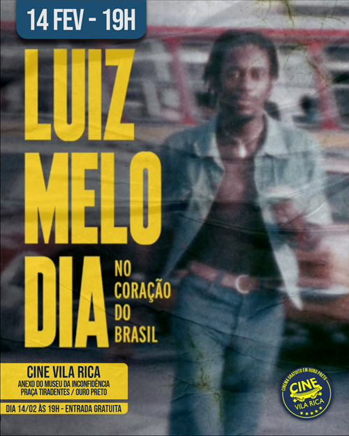 Ao fundo, há uma foto de Luiz Melodia, um homem negro, ainda jovem, desfocada. No foto está um texto com as informações sobre a sessão.