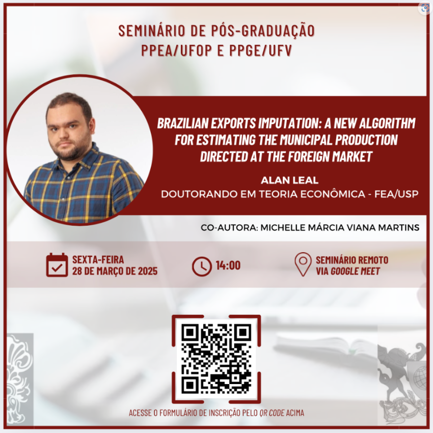 Arte de divulgação do evento, mostra detalhes e foto do economista Alan Leal 