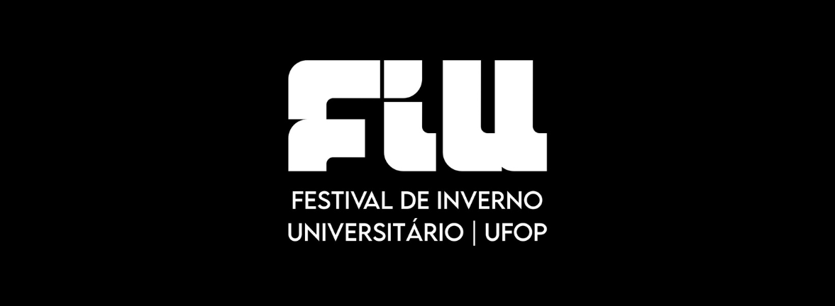 Imagem com fundo preto e logotipo em branco “FIU”. Abaixo, o texto: “Festival de Inverno Universitário UFOP”.