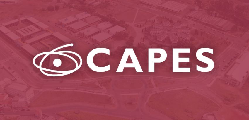 Imagem traz uma vista panorâmica do Camous da UFOP e um filtro nas cores vinho e primeiro lê-se "Capes" com símbolo  da Instituição.