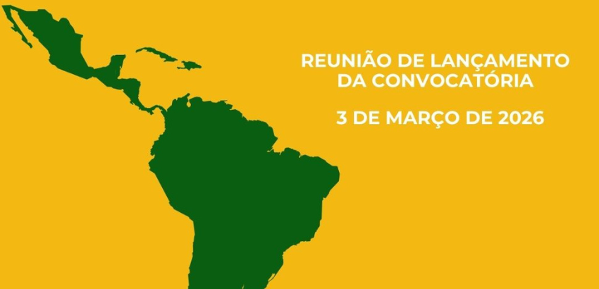 Imagem em verde, amarelo e branco convida estudantes latino-americanos para participar do Programa da Fundação Botín. O mapa revele o México, América Central e parte da América do Sul.
