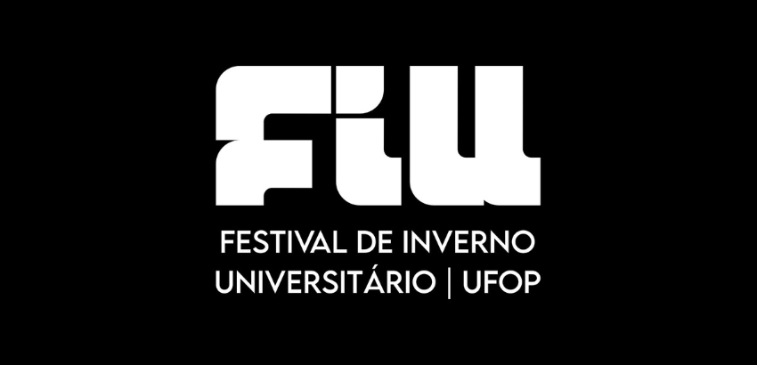 Imagem com fundo preto e logotipo em branco “FIU”. Abaixo, o texto: “Festival de Inverno Universitário UFOP”.