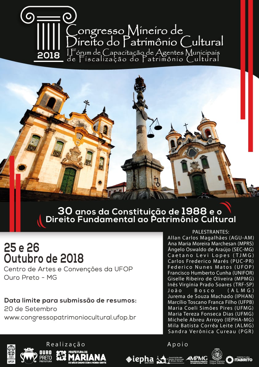 Abertas as inscrições para o I Congresso Mineiro de Direito do Patrimônio Cultural.